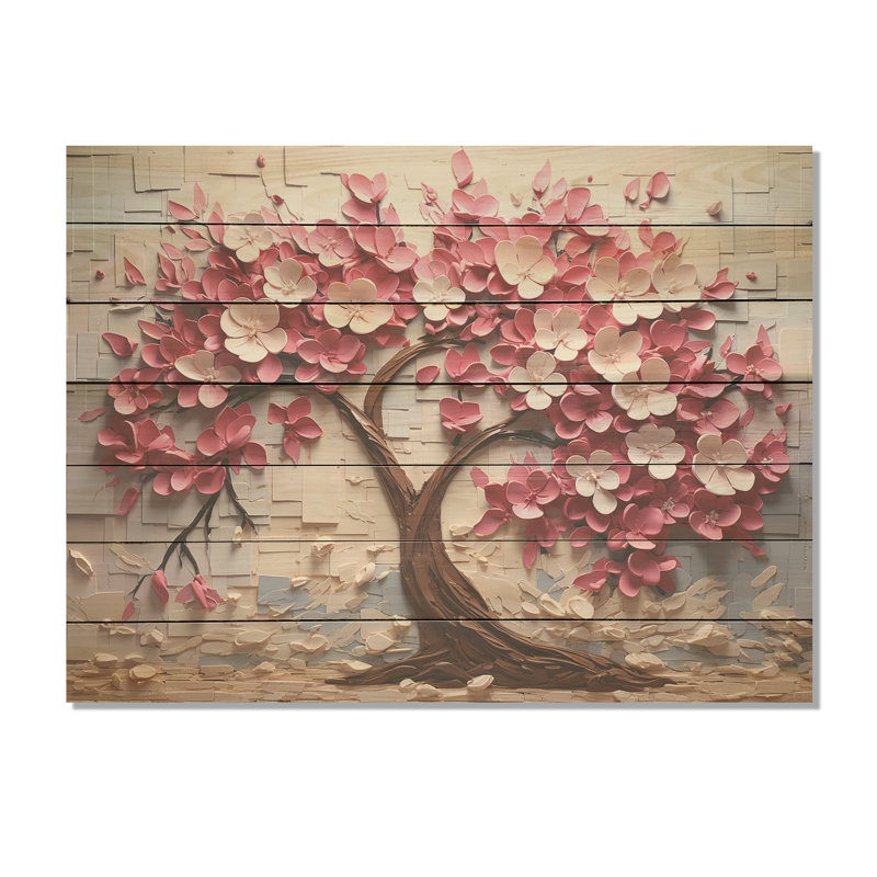 Arbre d'orchidées roses et blanches II - impression sur bois, H 30 po x l 40 po x P 0,78 po