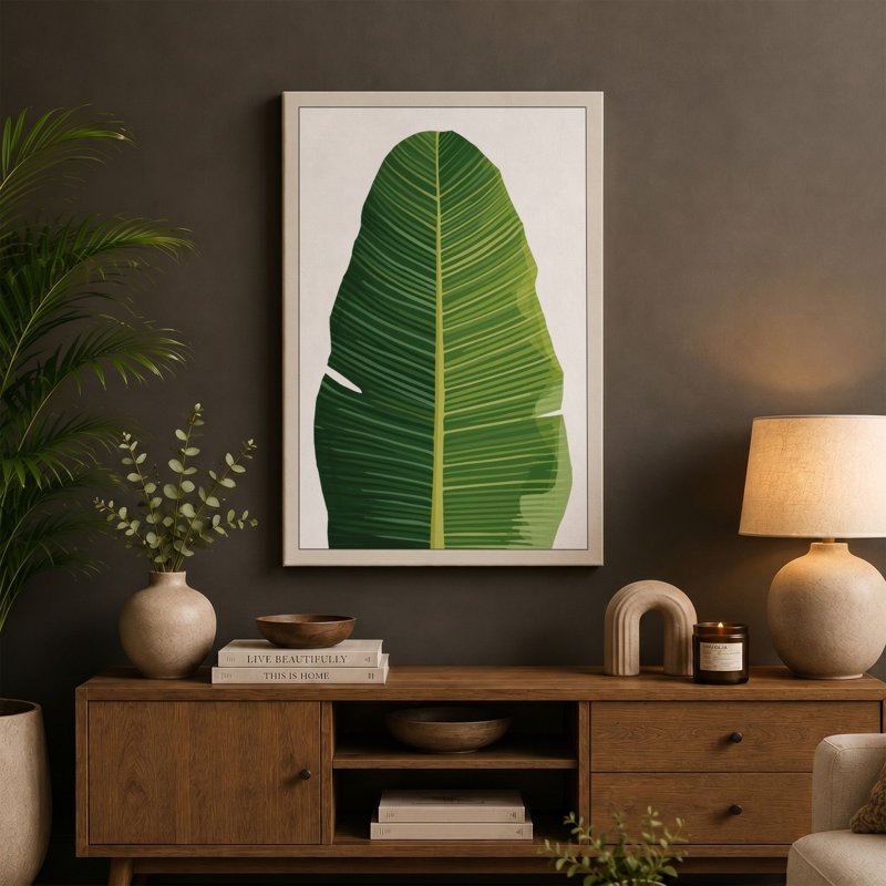 Tropical Leaf Study Botanical - Wrapped Canvas, 36x24 - 91.4 x 61.0 cm, Sage Border
