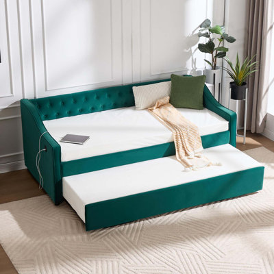 Lit de jour simple tapissier avec couchette, port USB