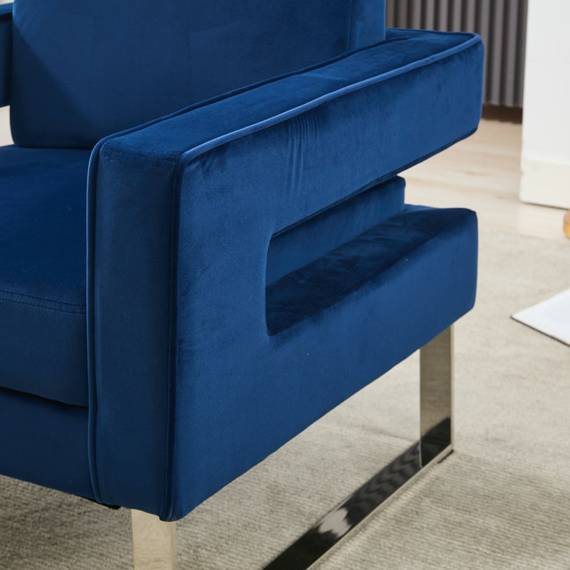 Morden Velvet Accent Chair, Blue Velvet, 1