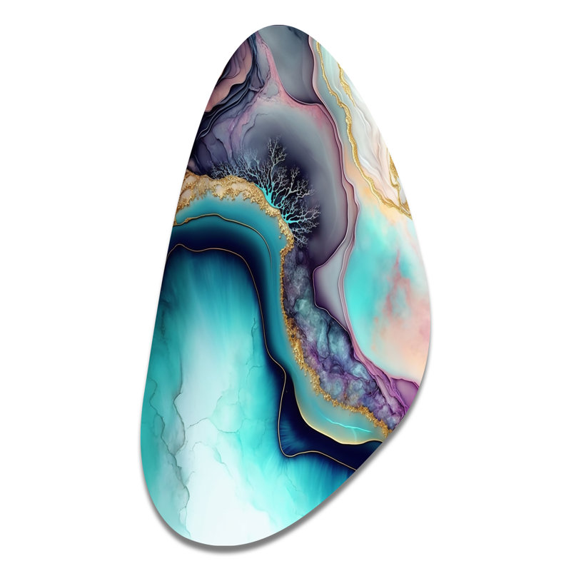 «Blue Blue Abstract Geode III - Marble», art mural asymétrique en métal, Freeform moderne, H 39 po x l 21 po x P 1 po