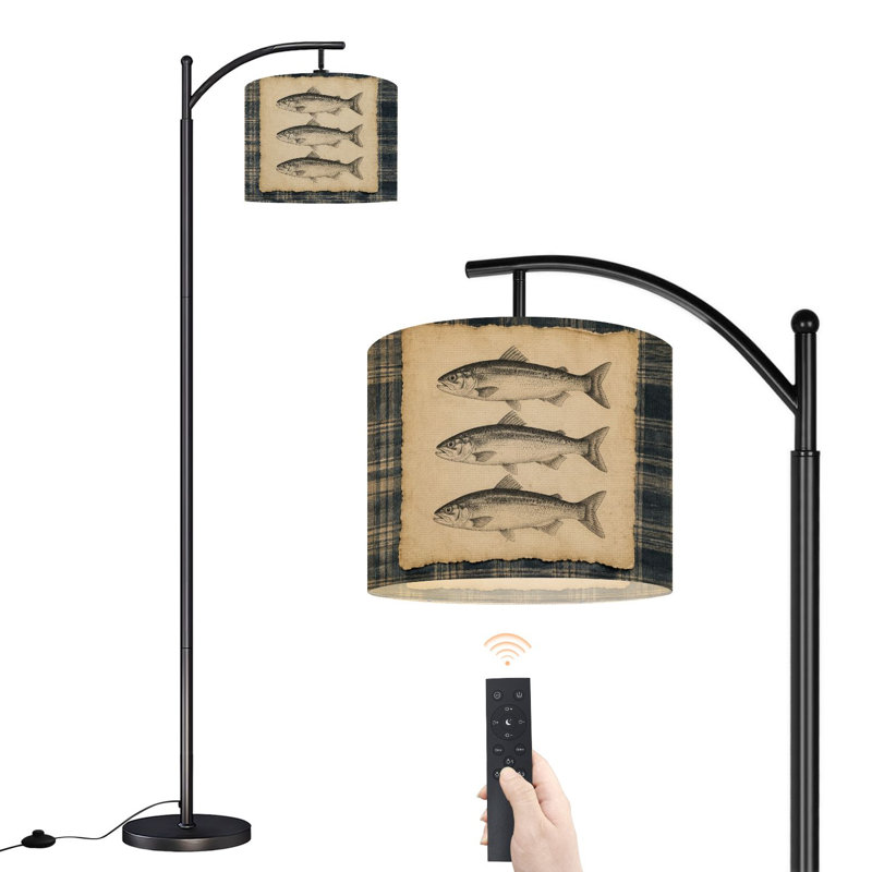 Lampe sur pied à DEL à intensité variable rétro avec trois poissons, abat-jour réglable en hauteur avec télécommande, pour le salon, la chambre et le bureau