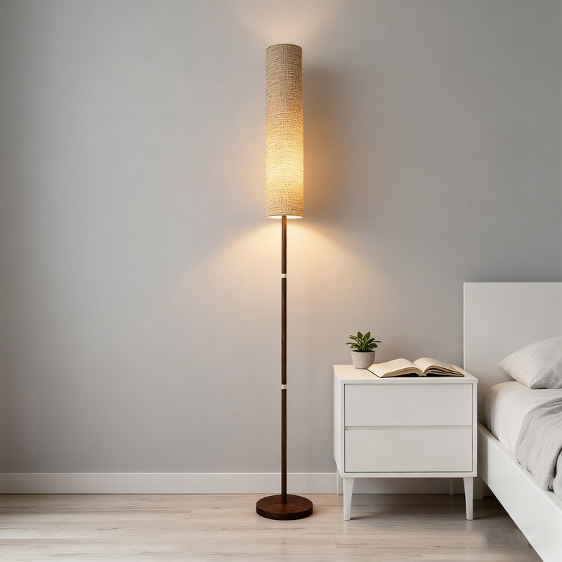 Mid-Century Style Walnut & Linen Floor Lamp