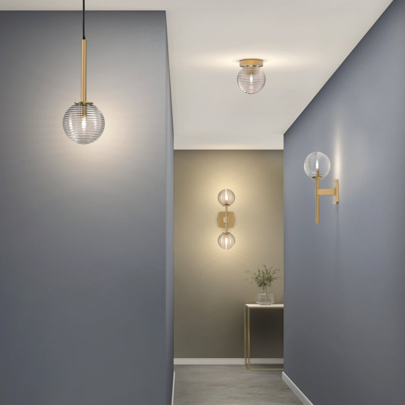 Tacoma 1 - Light Flush Mount, Ribbed, Antique Brass, Clear