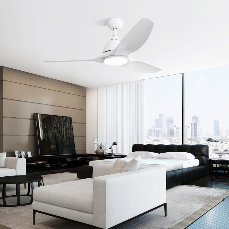 Ventilateur de plafond moderne 52 pouces avec lumière DEL 22W, Blanc