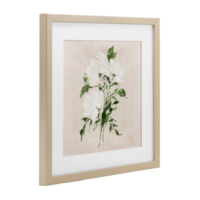 White On Tan Blossom Framed Print Under Glass, design by Lucille Price