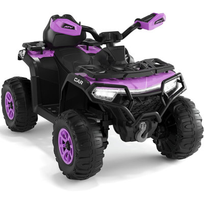 Quad électrique pour enfant 4 roues avec télécommande 12V, deux moteurs 390, suspension à ressort, lumières DEL, musique USB Bluetooth pour les enfants de 3 à 8 ans, mauve