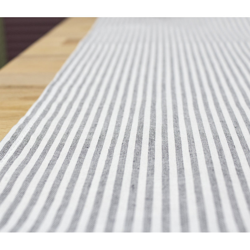 Grey Ticking Stripes Reversible Pure Cotton Table Runner, 72" x 16"