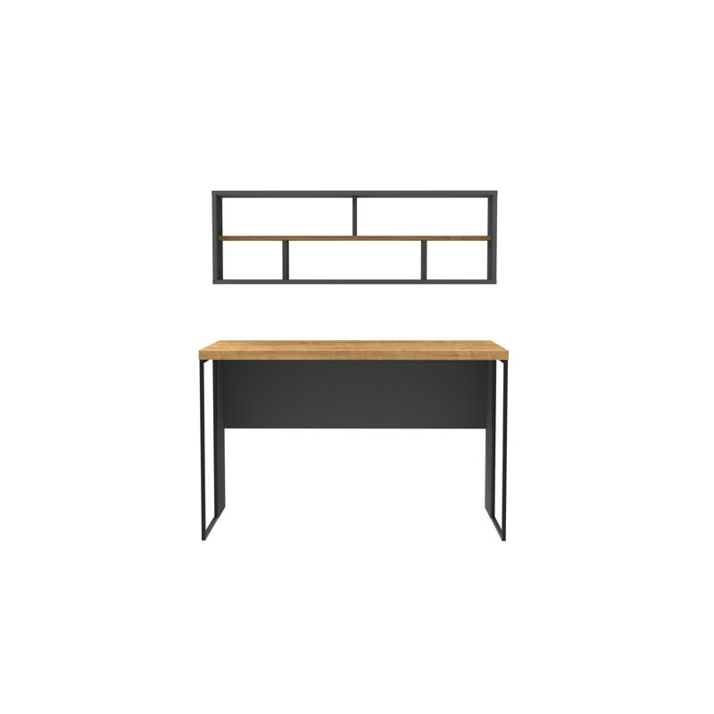Traudel Writing Desk With Wall Shelf, Anthracite/Oak