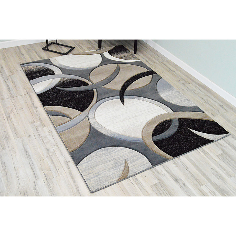 Tapis abstrait gris Mccampbell, Rectangle 7 pi 9 po x 10 pi 8 po