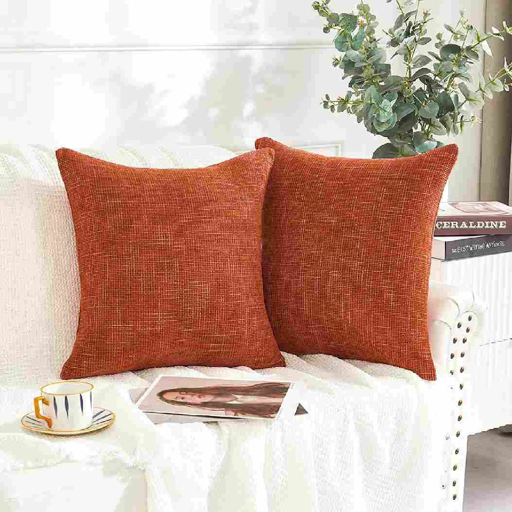 Soft Chenille Throw Pillow Covers with Stitched Edge (Set of 2) Gracie Oaks Color: Orange, Size: 26 x 26