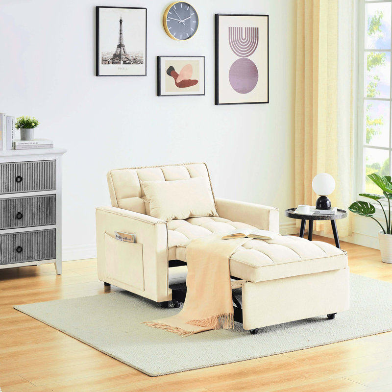 Fauteuil convertible 3-en-1 noir et blanc crème, inclinable simple avec dossier réglable, convient aux petits espaces, Crème