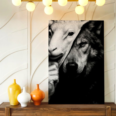 Noir et blanc, masque de loup, portrait de loup, reproduction d'art sur toile, noir et blanc, décoration murale inspirée d'un animal