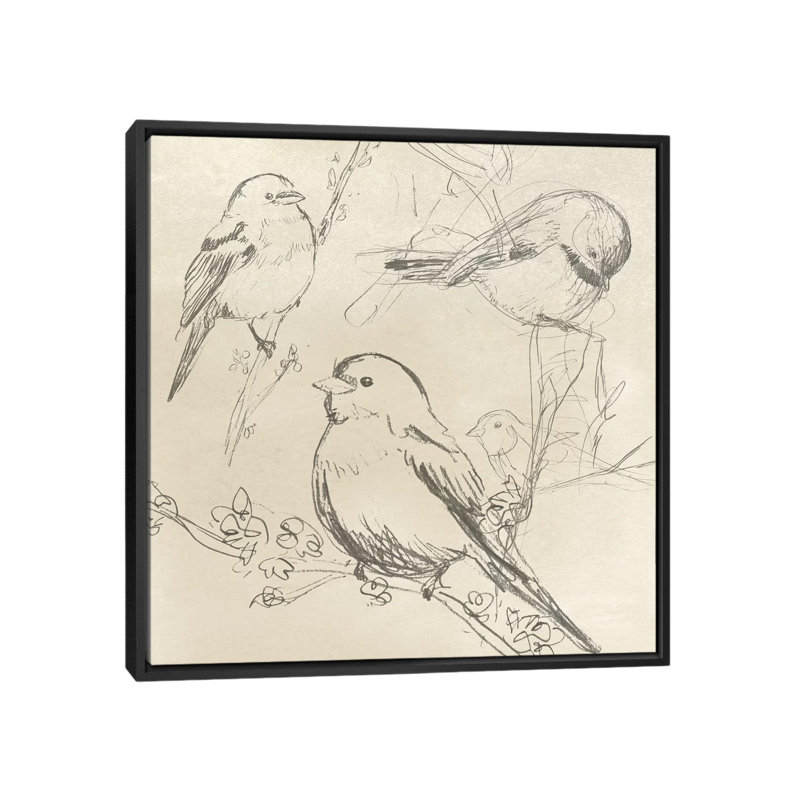 « rétro songbird sketch ii », impression sur toile, H 18 po x l 18 po x P 1,5 po, Toile avec cadre noir