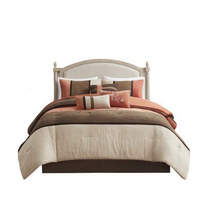 Ensemble d'édredon 7 pièces en faux suède - Literie avec coussins décoratifs brodés | Literie en polyester de style transitionnel hypoallergénique
