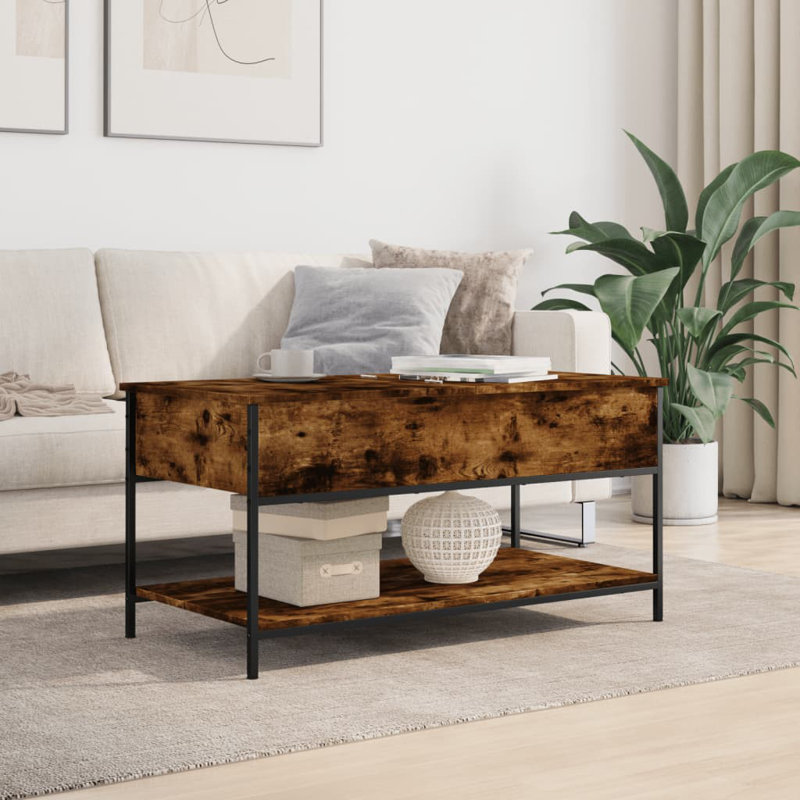 Noby Lift Top Four Leg Coffee Table with Storage, Smoked Oak