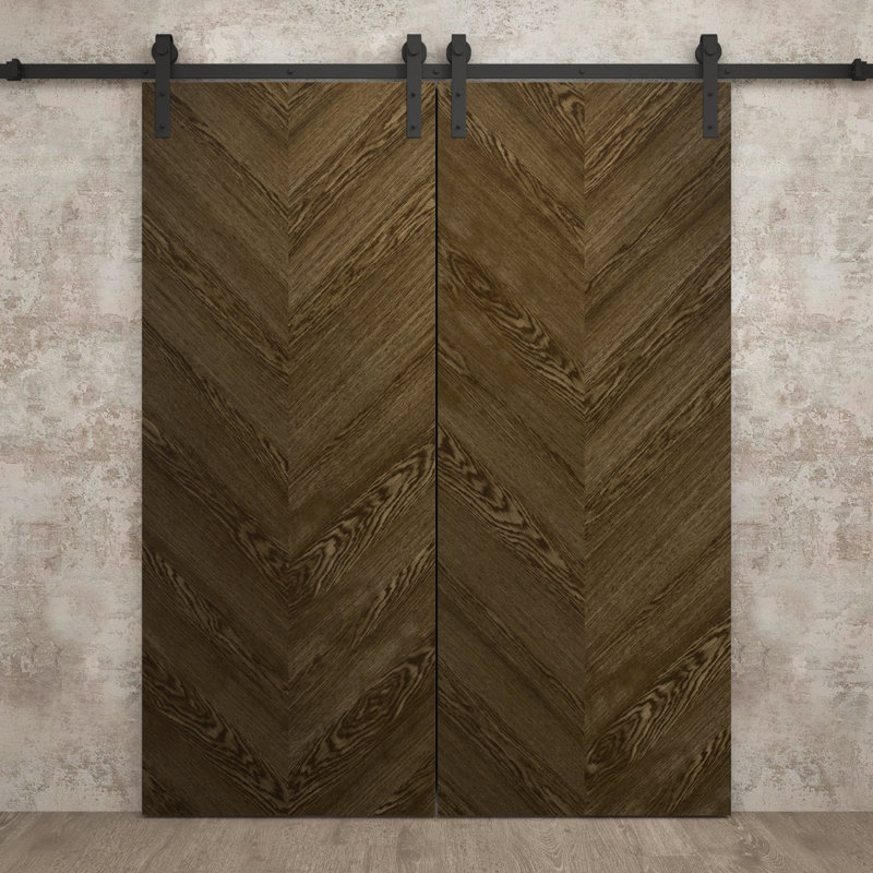 Porte de grange moderne double 48 po x 80 po | Chêne cognac Ego 5005 | Ensemble de rail 13 pi | Portes intérieures solides