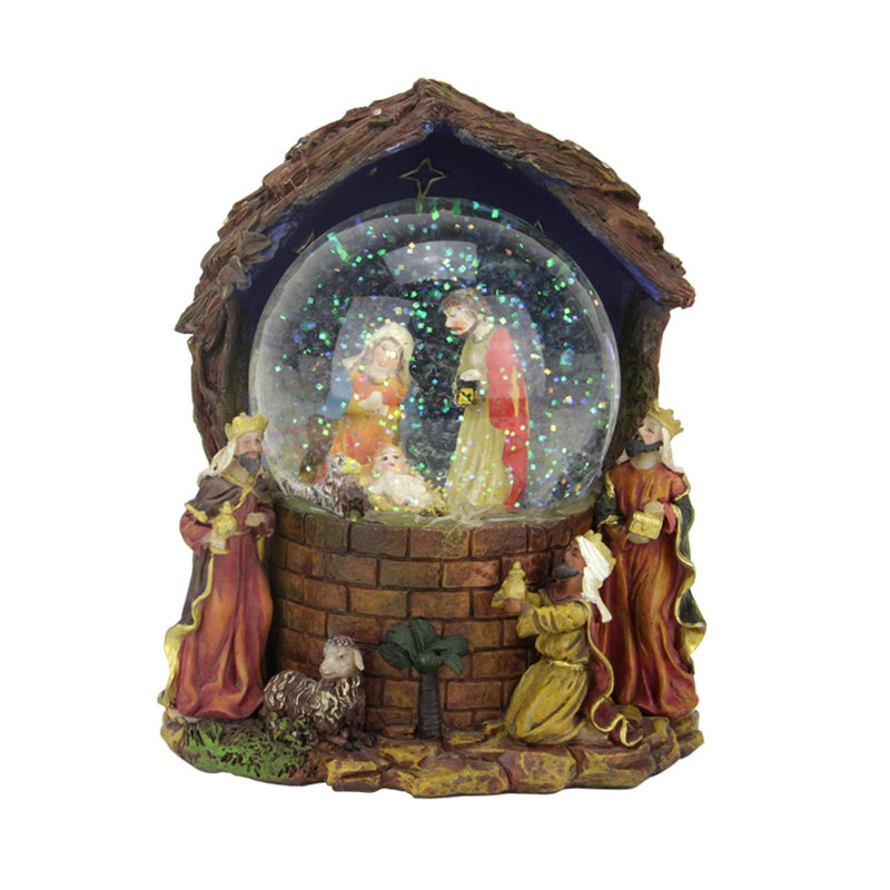 7" Musical Religious Holy Family "Silent Night" Nativity Scene Christmas Glittering Snow Dome
