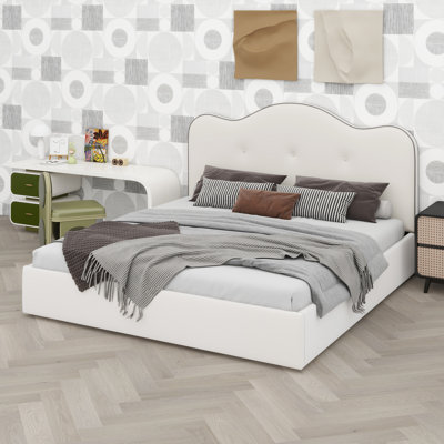Low-Profile Upholstered Platform Bed With Headboard