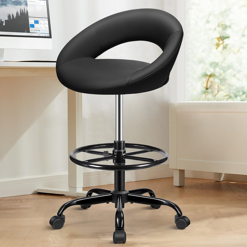 Chaise de dessinateur à hauteur réglable avec anneau de pied réglable et dossier courbé, Noir
