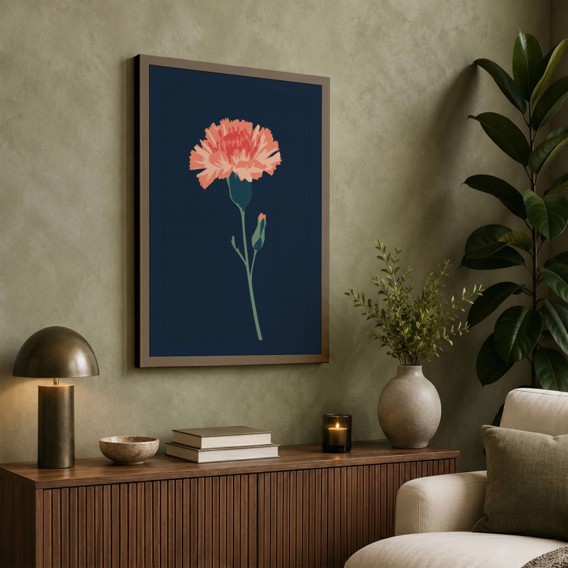 Coral Carnation Botanical - Wrapped Canvas, 24x16 - 61.0 x 40.6 cm, Cream Border