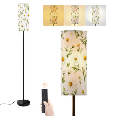 Lampe sur pied avec marguerite blanche, aquarelle, feuille verte, fleurs sauvages, intensité variable, lampe sur pied avec télécommande