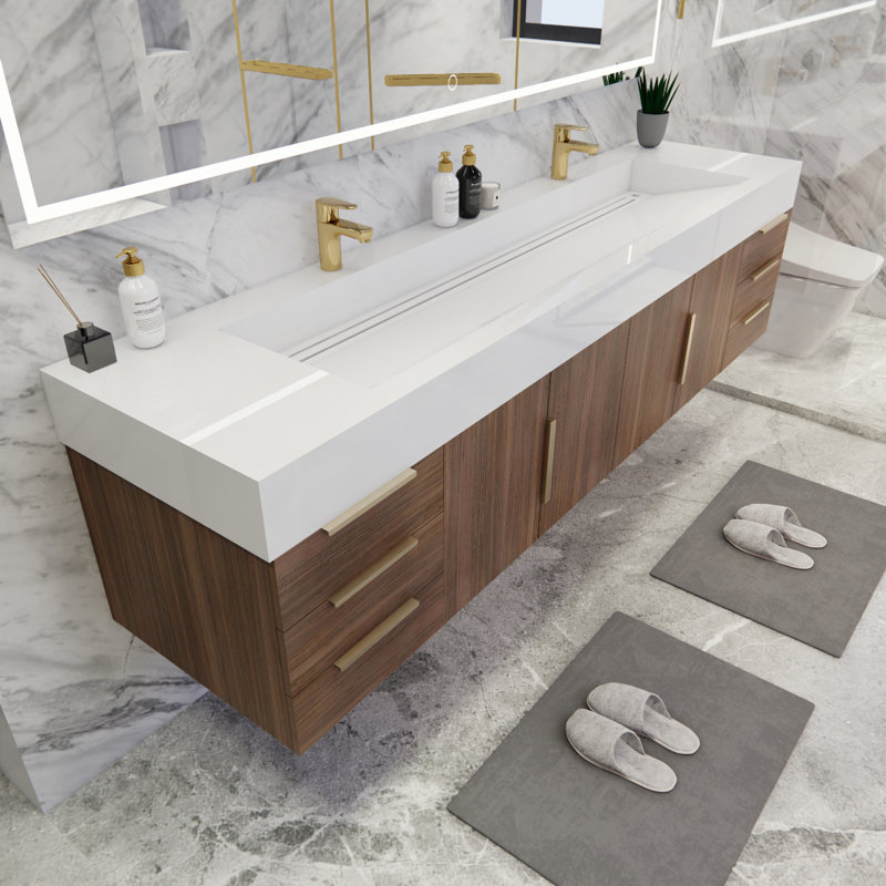Glasgow 83'' Double Bathroom Vanity with Acrylic Top, Glossy White, Rosewood