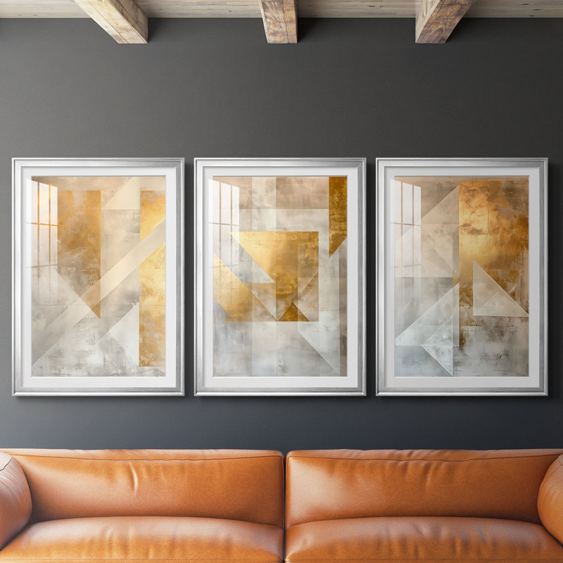ABSTRACT Series CIX - Impression sur mesure encadrée de qualité supérieure - 3 pièces, H 39 po x l 81 po, Argent argent