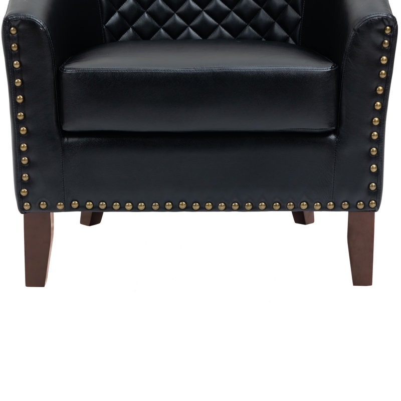 Fauteuil demi-tonneau capitonné en similicuir noir Edvardas, Similicuir noir