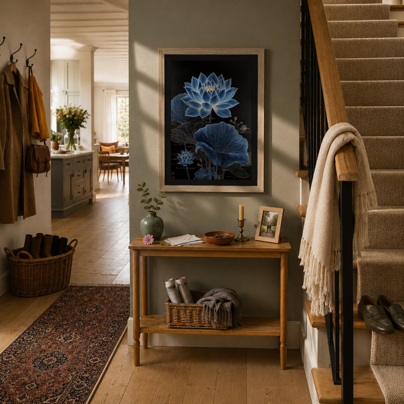 Luminous Lotus Botanical - Framed Print, A2 - 59.4 x 42.0 cm, Oak