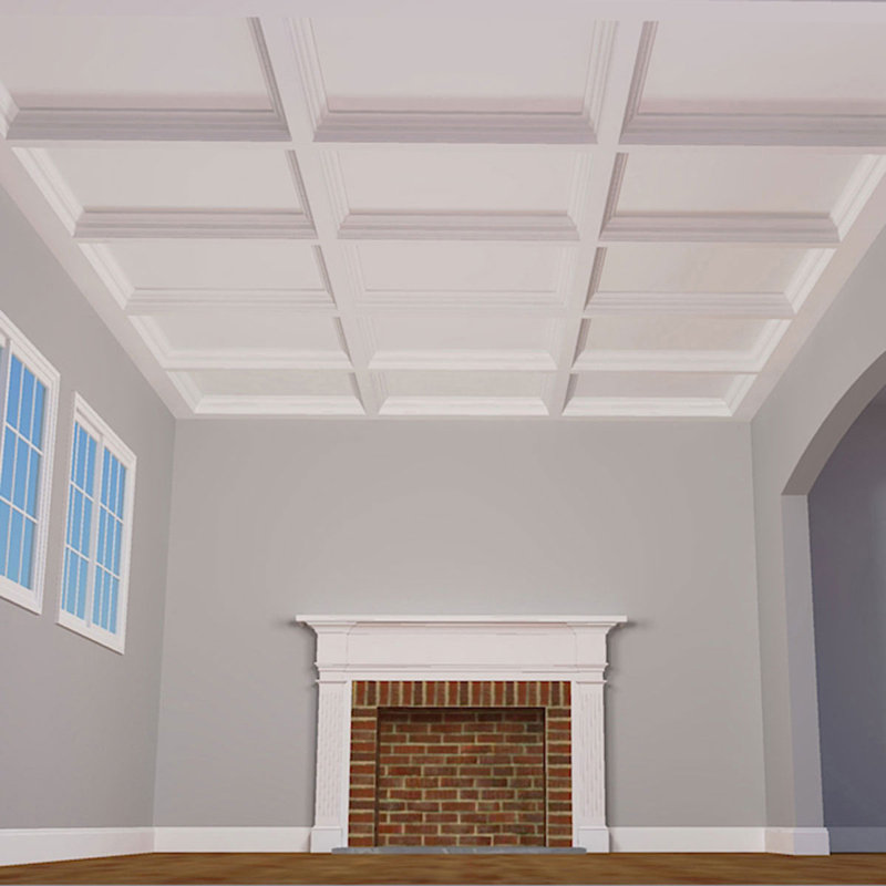 Ensemble de plafond à caisson de luxe Endurathane 8 po avec croisement classique pour pièces de 12 pi x 18 pi ou moins, apprêté en usine (composants empilables)