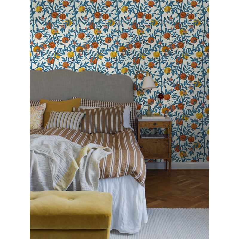 Boråstapeter Granatapple Wallpaper, White/Blue/Yellow