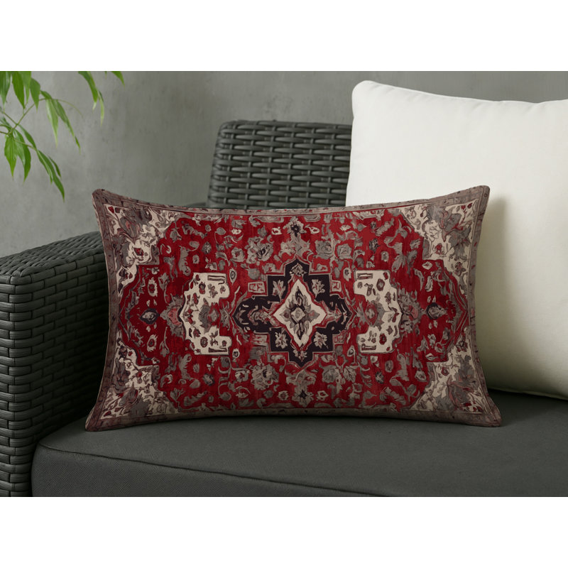 Coussin décoratif intérieur et extérieur Modern, Rouge / jaune oriental, Rectangle H 20 po x l 14 po