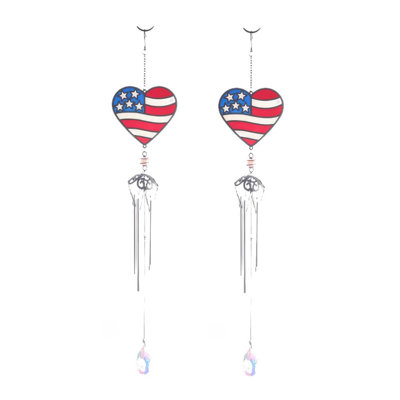 2-PC Gift Set ICE ARMOR 25" Long Heart Shape USA Flag Wind Chime Figurine Statue Sculpture Ornament   