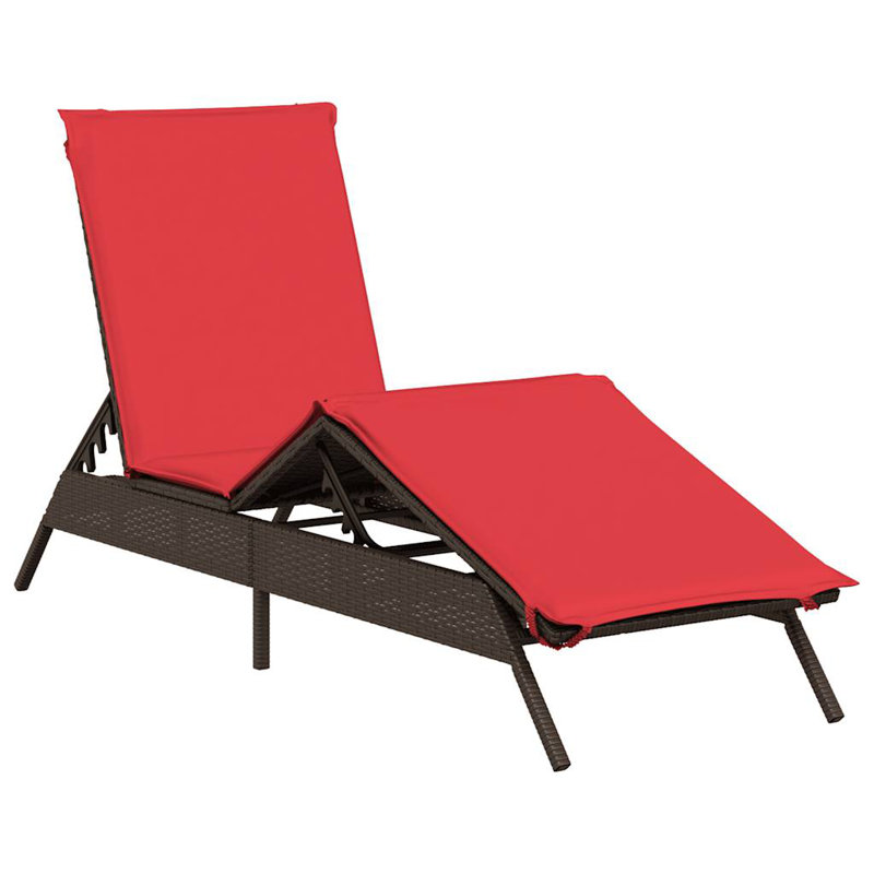  Chaise longue en rotin PE brun et rouge PE 1 personne, Rouge, Brun