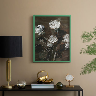 «White & Copper Floral II», reproduction encadrée - bois massif