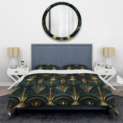 Ensemble de housse de couette abstrait - Opulence dorée et verte Art Déco