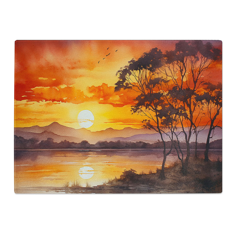 Sunset Watercolour  Glass Chopping Board