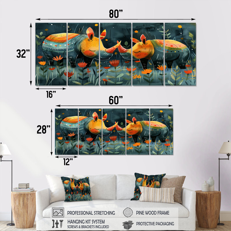 Terrina - Ensemble de décoration murale Rhinocéros, H 28 po x l 60 po