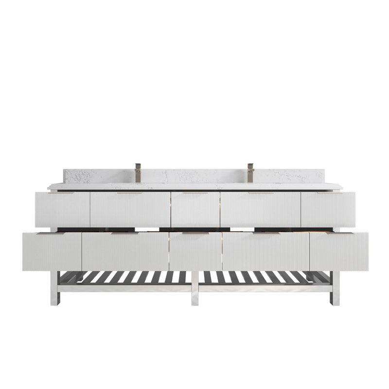 Meuble-lavabo double 84 po avec plateau en quartz Catalina, Empira