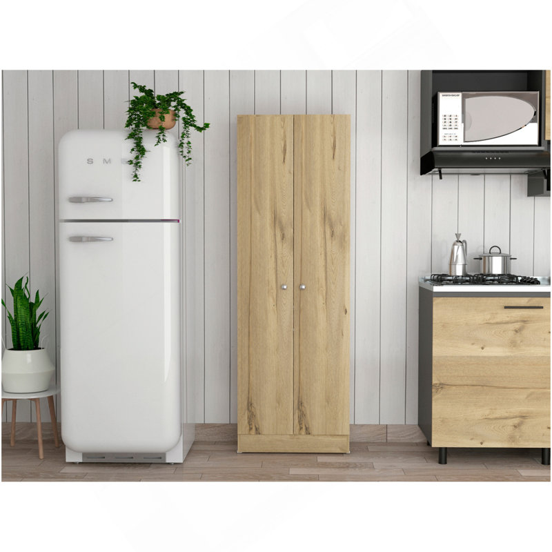 Grande armoire de rangement rectangulaire à 2 portes en chêne clair et wengé, Wengé