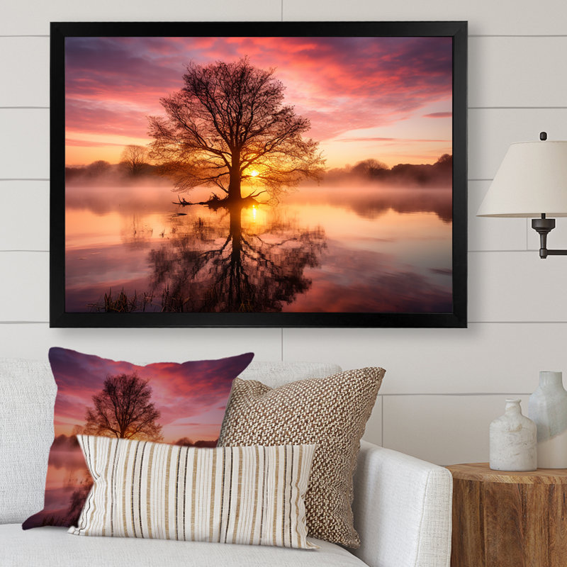 «Majestic Sunrise Over The Lake III», reproduction sur toile, Cadre photo noir, H 12 po x l 20 po x P 1 po