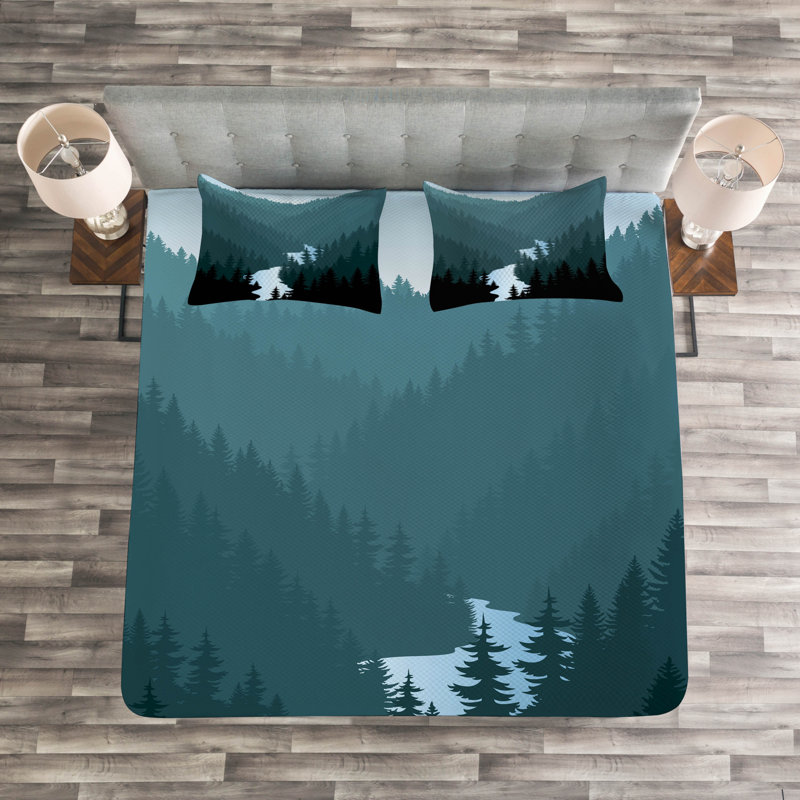 Abundio Blue/White Microfibre Bedspread Set, 220 x 264 cm