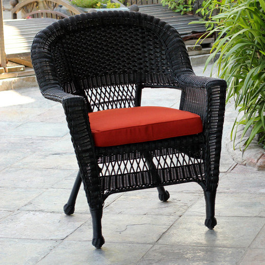Chaise de patio avec coussins, Blanc, Rouge brique