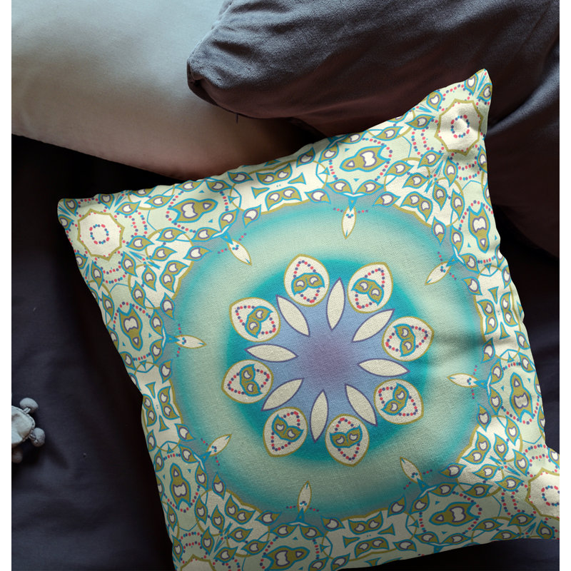  Housse de coussin carré et insert, H 18 po x l 18 po, Beige/vert, Fermeture éclair