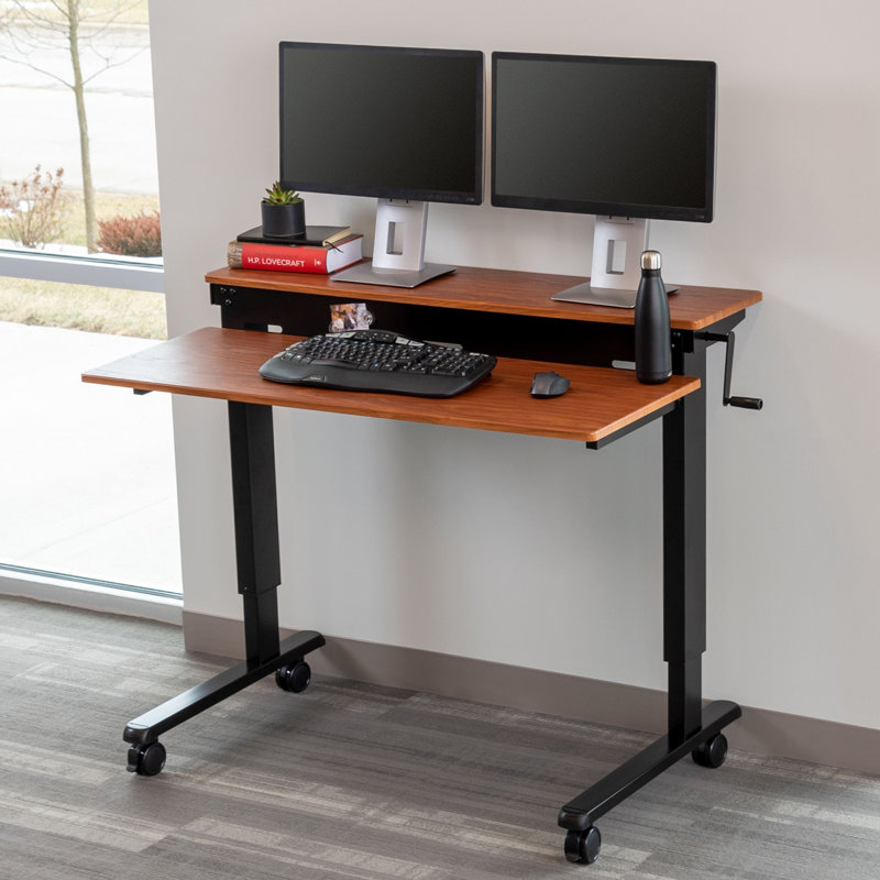 Bureau debout à hauteur ajustable Selinger, H 33,5 po x l 47 po x P 28,5 po, Teck / Noir