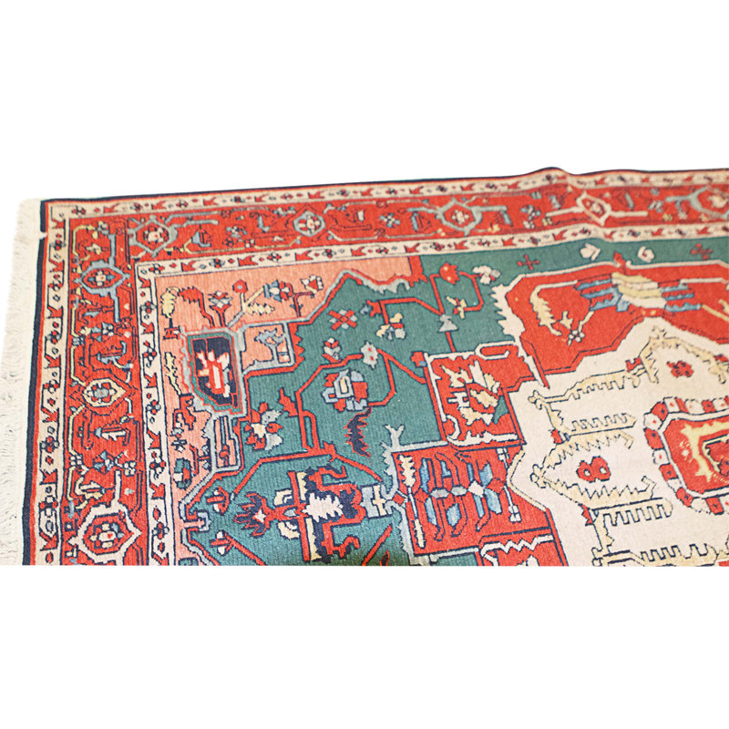 Tapis vert et rouge noué à la main de haute qualité