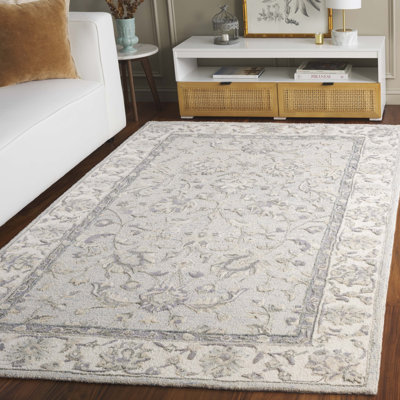 Tapis bleu clair / ivoire en laine touffeté à la main Trebino