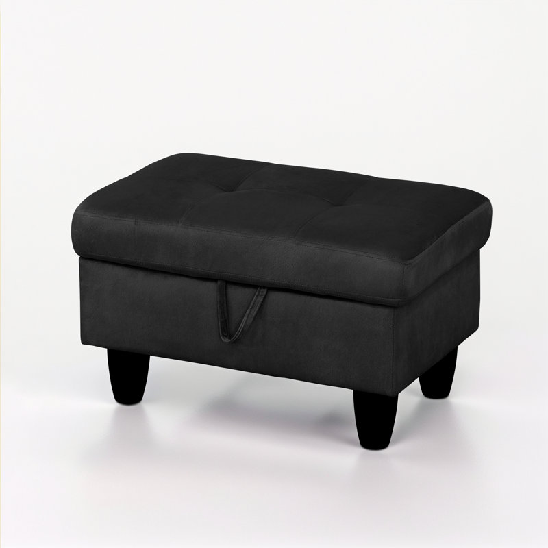 Athiste Upholstered Flannel Storage Ottoman, Multi-Function Tufted Footrest Bench, Black Velvet