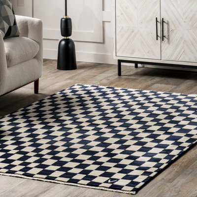Dominique Abstract Checkered Fringe Area Rug